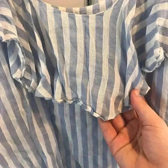 Zara Blue White Stripe Puff Sleeve Off Shoulder Blouse Small G48 - Picture 3 of 5